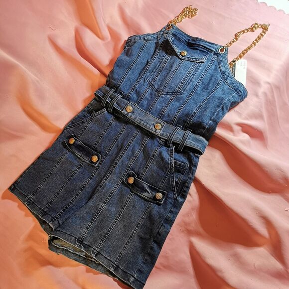 d.i.a. Size Small Rare Denim Chains Shorts Romper Gyaru Gal Style Japan Fashion - Picture 1 of 14